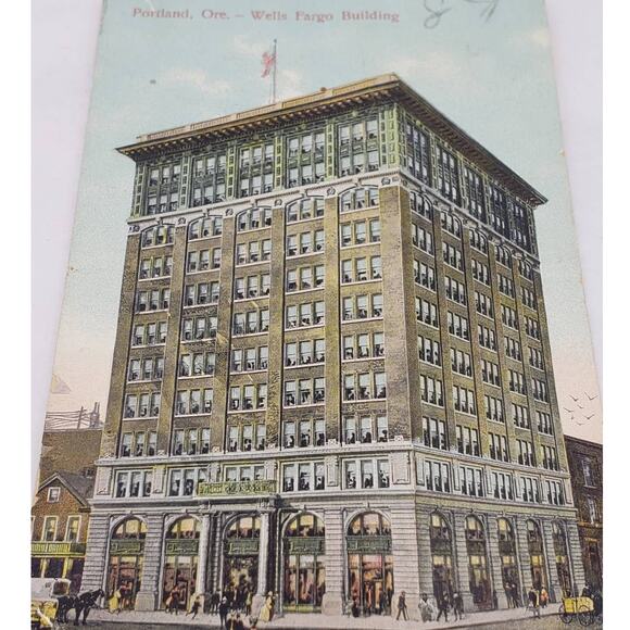 C1911 Portland Oregon Wells Fargo Building Antique Postcard - Picture 2 of 12